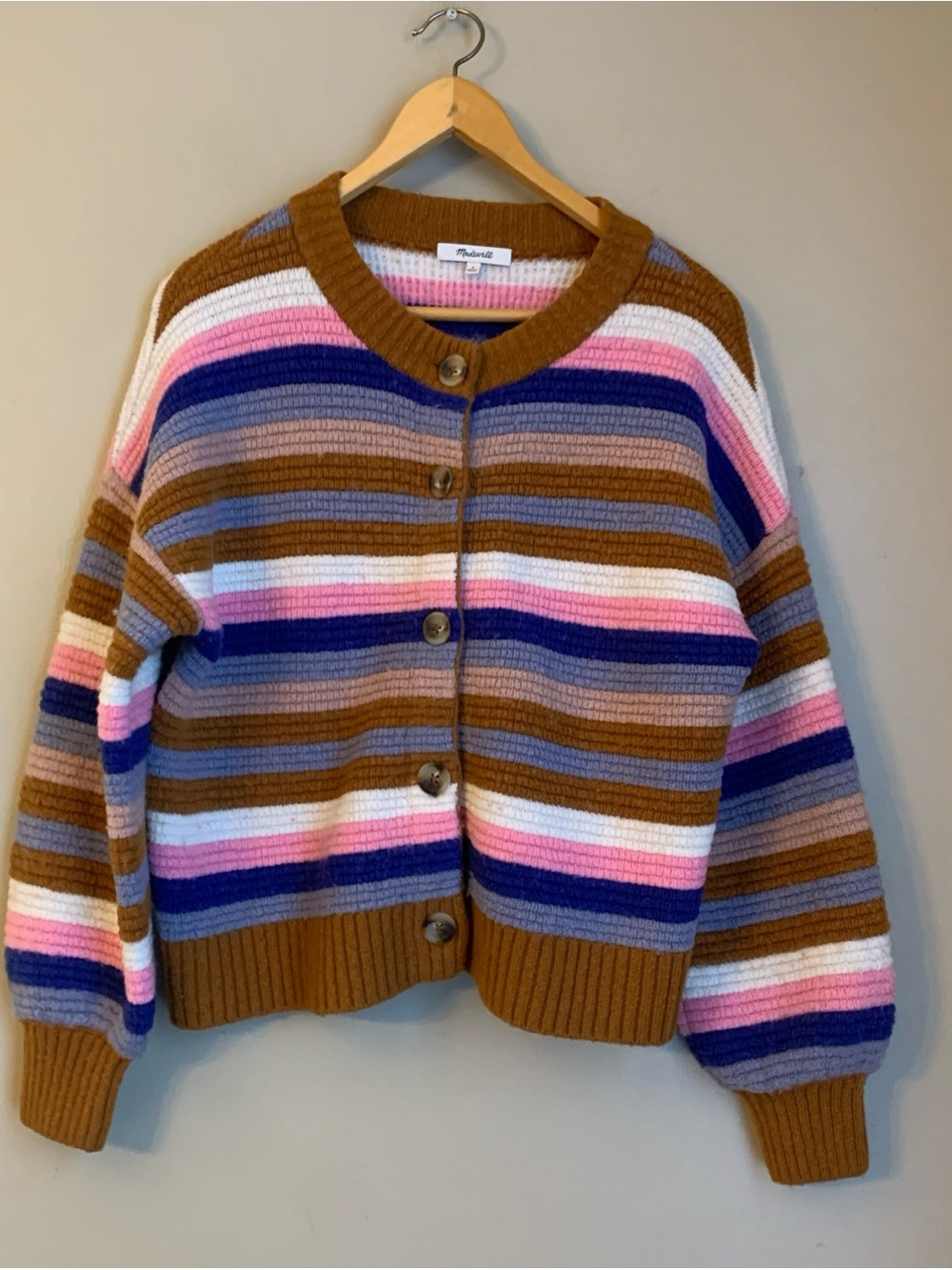 Madewell Striped Rainbow Springview Cardigan Sweater Merino Wool Blend Sz Small